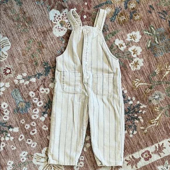Zara Kids Cream Striped Overalls - Picture 1 of 3